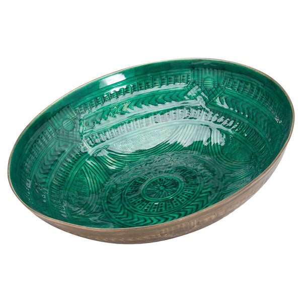 Aztec Collection Brass Embossed Ceramic Large Bowl-TrendGoat