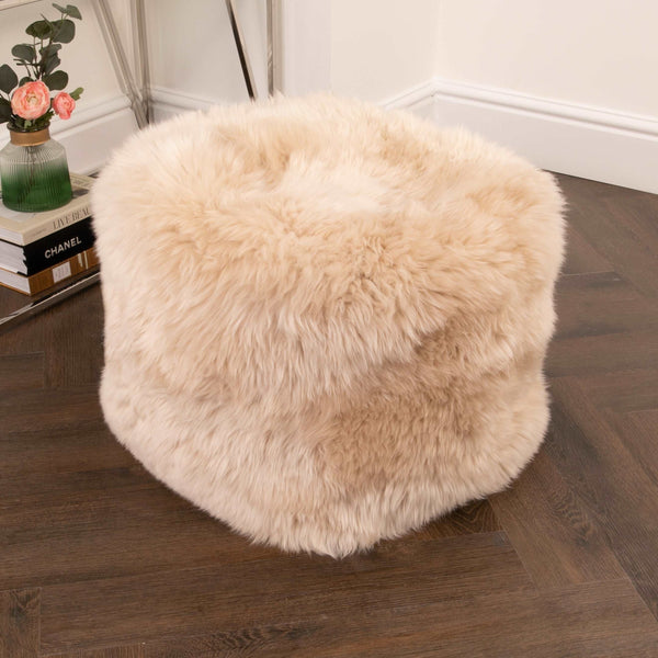 Beige Sheepskin Pouf-TrendGoat