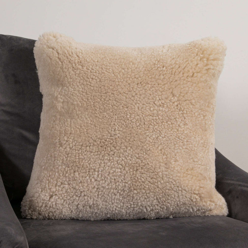 Beige Short Pile Sheepskin Cushion-TrendGoat