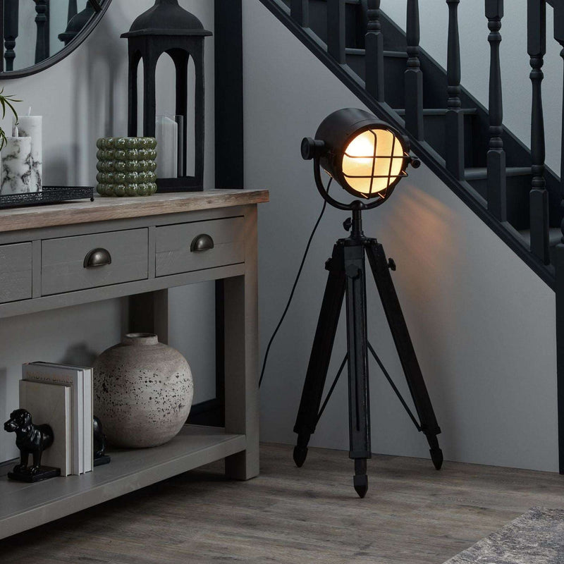 Black Industrial Spotlight Tripod Lamp-TrendGoat