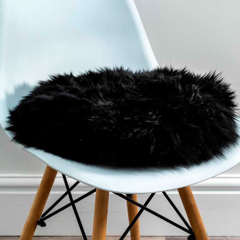 Black Round Sheepskin Chair Pad-TrendGoat