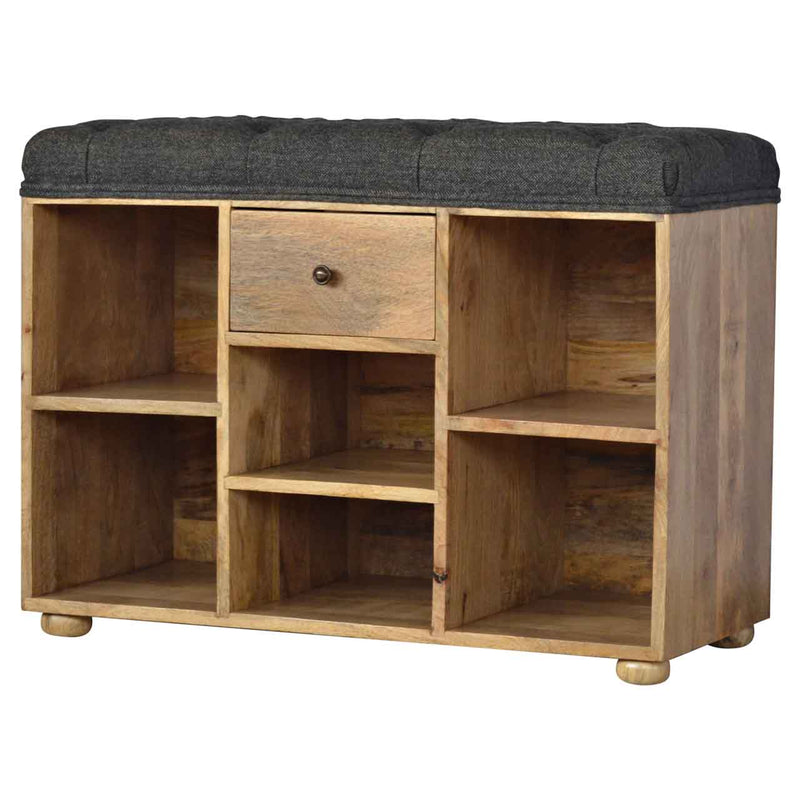 Black Tweed 6 Slot Shoe Storage Bench-TrendGoat