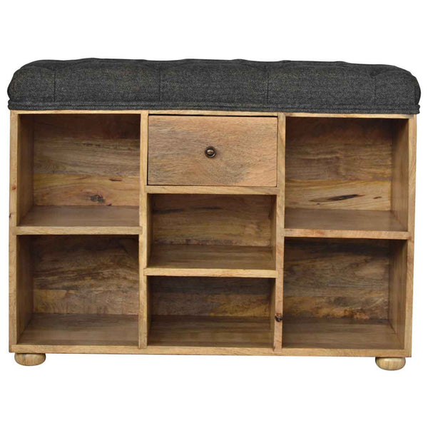 Black Tweed 6 Slot Shoe Storage Bench-TrendGoat