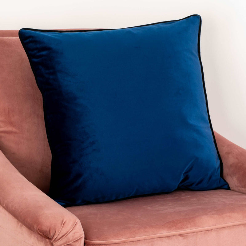 Blue Piped Velvet Cushion Cover-TrendGoat