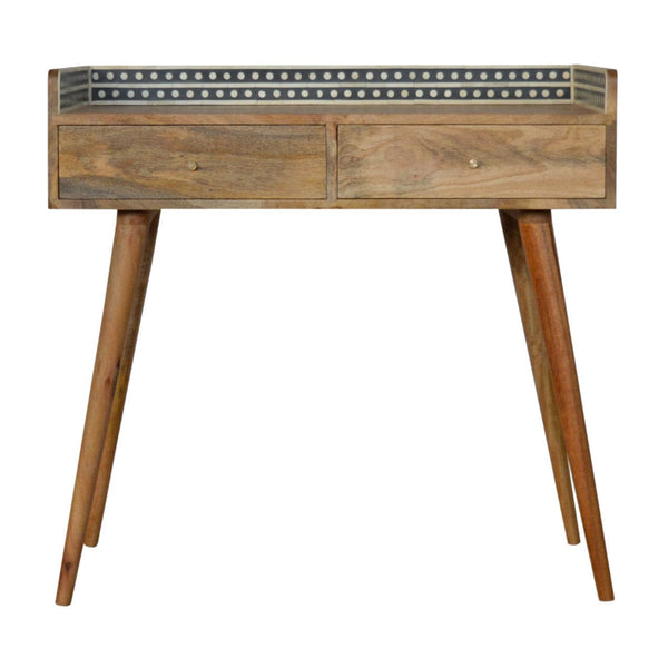 Bone Inlay Gallery Back Console Table-TrendGoat