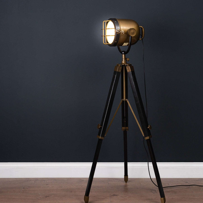 Brass And Black Industrial Spotlight Tripod Lamp-TrendGoat