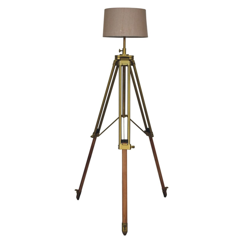 Brass Plated and Wooden Floor Lamp-TrendGoat