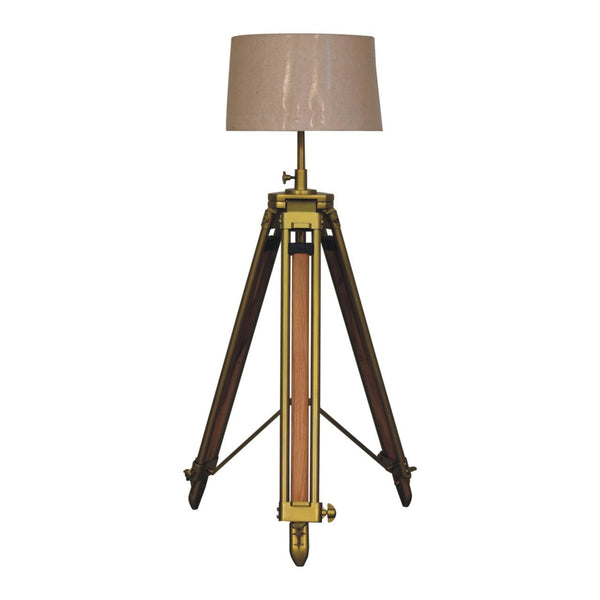 Brass Plated and Wooden Floor Lamp-TrendGoat