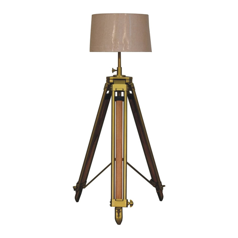 Brass Plated and Wooden Floor Lamp-TrendGoat