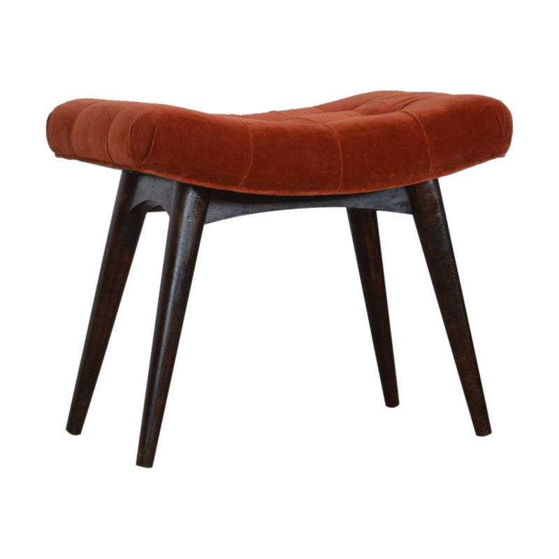 Brick Red Cotton Velvet Curved Bench-TrendGoat