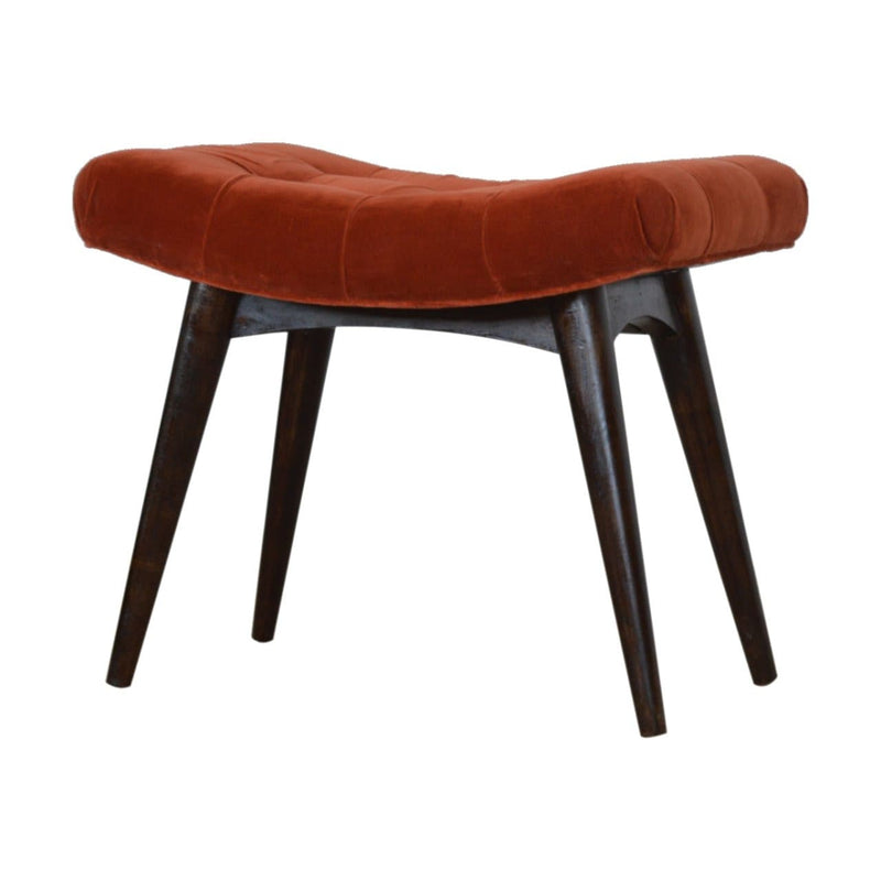 Brick Red Cotton Velvet Curved Bench-TrendGoat