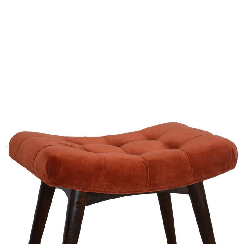 Brick Red Cotton Velvet Curved Bench-TrendGoat