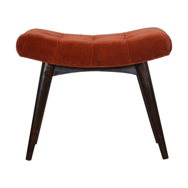 Brick Red Cotton Velvet Curved Bench-TrendGoat