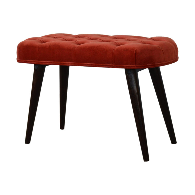 Brick Red Cotton Velvet Deep Button Bench-TrendGoat