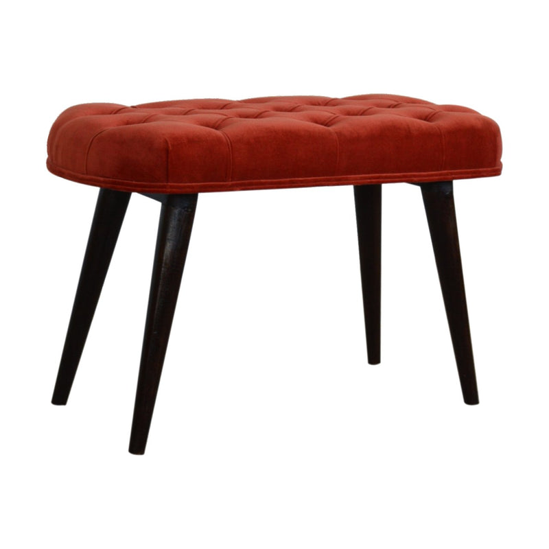 Brick Red Cotton Velvet Deep Button Bench-TrendGoat