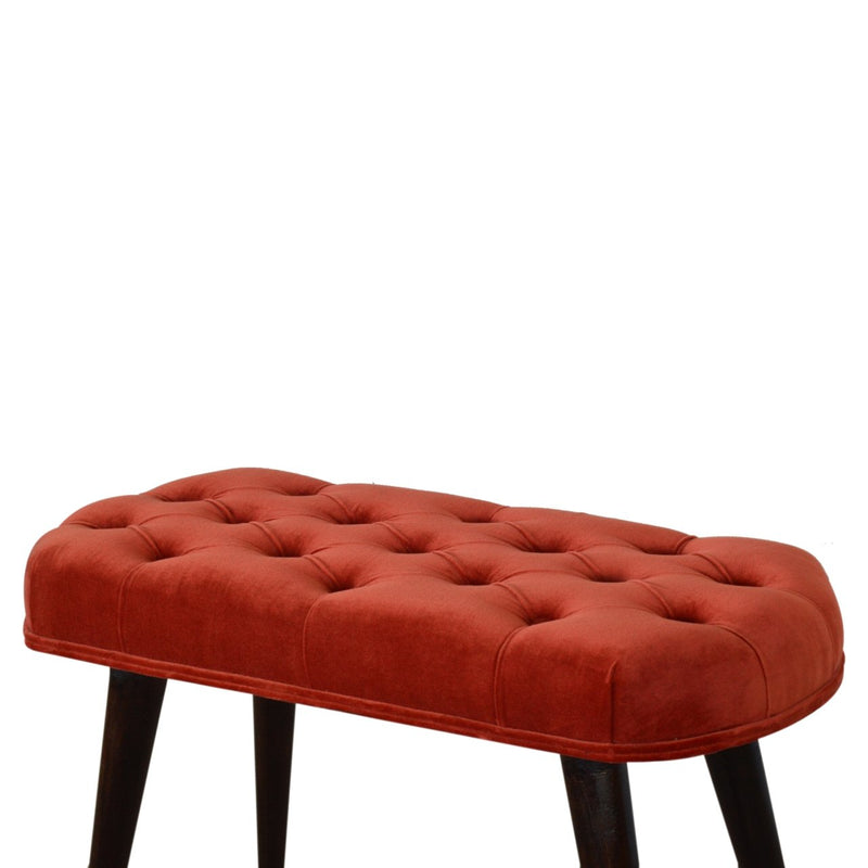 Brick Red Cotton Velvet Deep Button Bench-TrendGoat