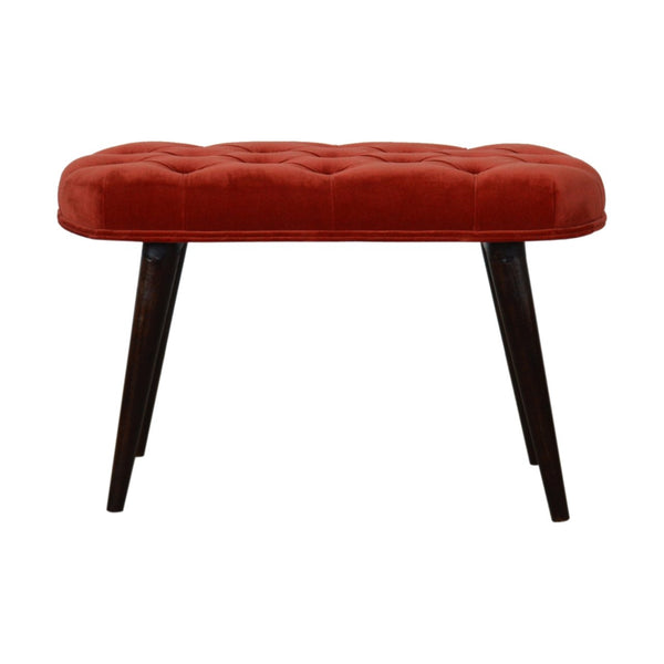 Brick Red Cotton Velvet Deep Button Bench-TrendGoat