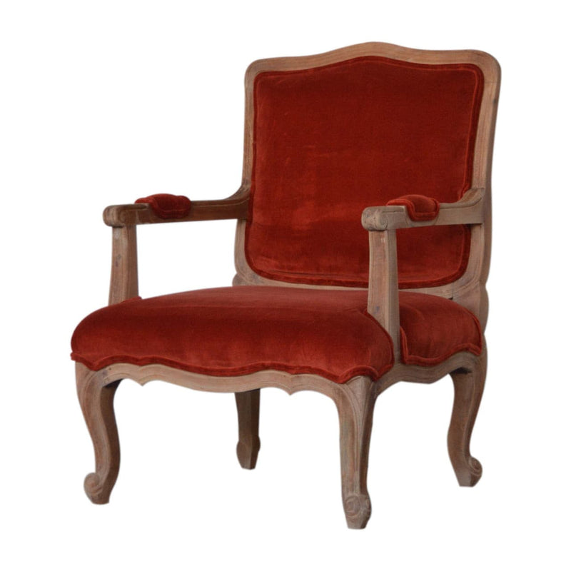 Brick Red Velvet French Style Chair-TrendGoat