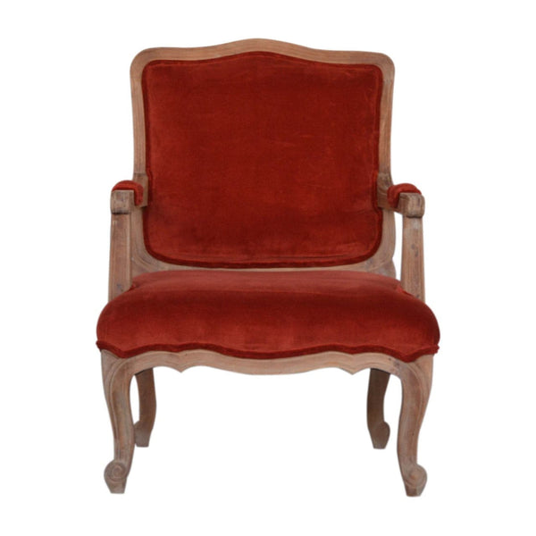 Brick Red Velvet French Style Chair-TrendGoat