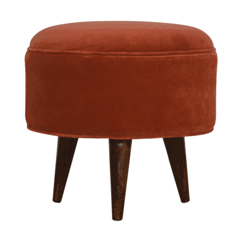 Brick Red Velvet Nordic Style Footstool