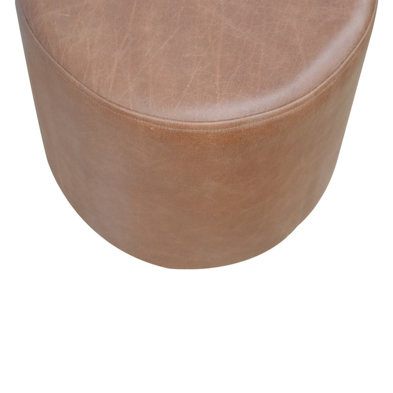 Brown Buffalo Leather Footstool with Gold Base-TrendGoat