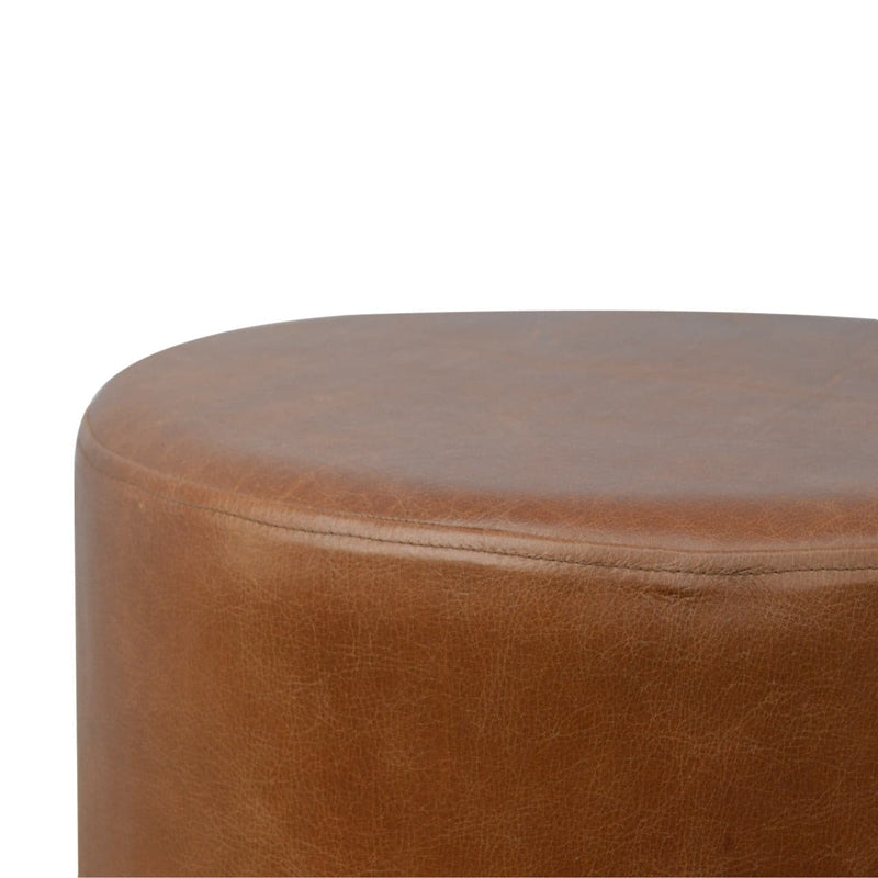 Brown Buffalo Leather Footstool with Gold Base-TrendGoat