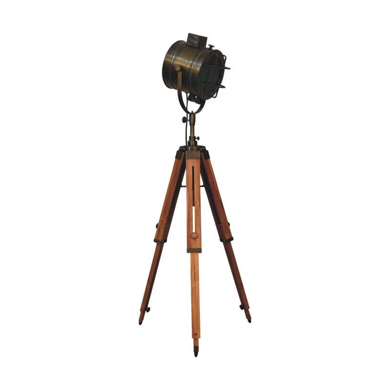 Caged Brass Antique Tripod Fold Spotlight Floor Lamp-TrendGoat