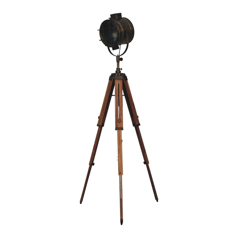 Caged Brass Antique Tripod Fold Spotlight Floor Lamp-TrendGoat