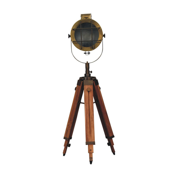 Caged Brass Antique Tripod Fold Spotlight Floor Lamp-TrendGoat