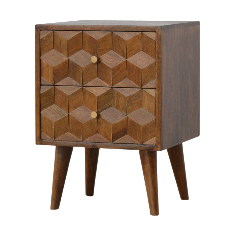 Chestnut Cube Carved Bedside-TrendGoat