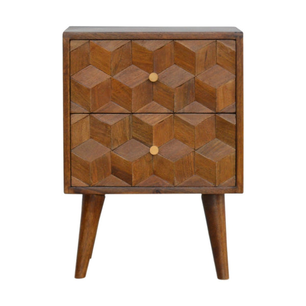 Chestnut Cube Carved Bedside-TrendGoat