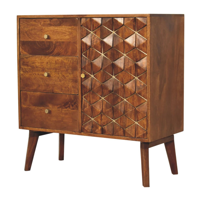 Chestnut Cubed Brass Inlay Cabinet-TrendGoat