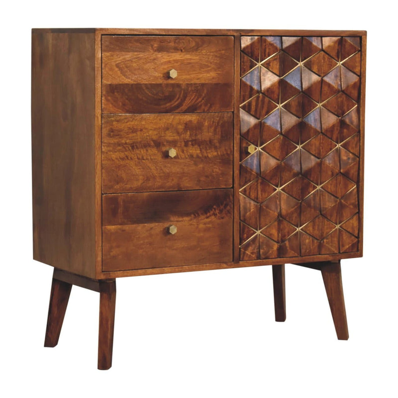 Chestnut Cubed Brass Inlay Cabinet-TrendGoat