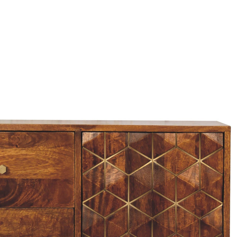 Chestnut Cubed Brass Inlay Cabinet-TrendGoat