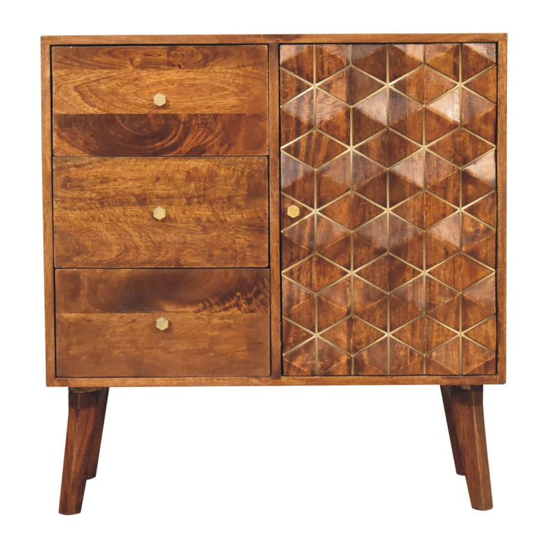 Chestnut Cubed Brass Inlay Cabinet-TrendGoat