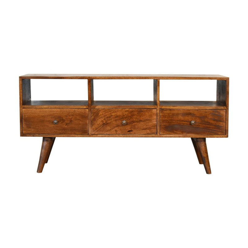 Chestnut Nordic Style TV Unit with 3 Drawers-TrendGoat