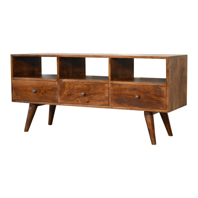 Chestnut Nordic Style TV Unit with 3 Drawers-TrendGoat