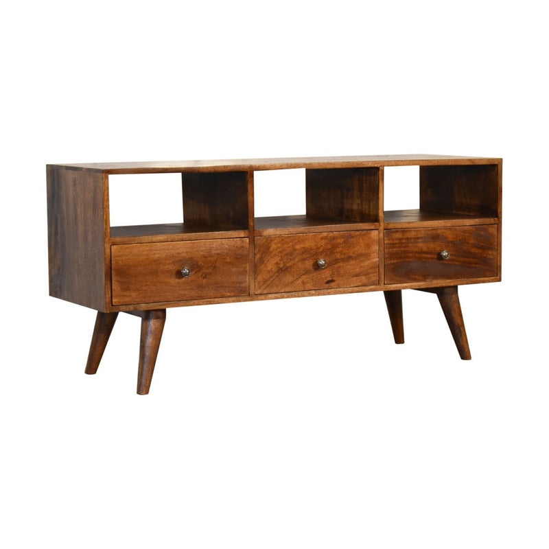 Chestnut Nordic Style TV Unit with 3 Drawers-TrendGoat