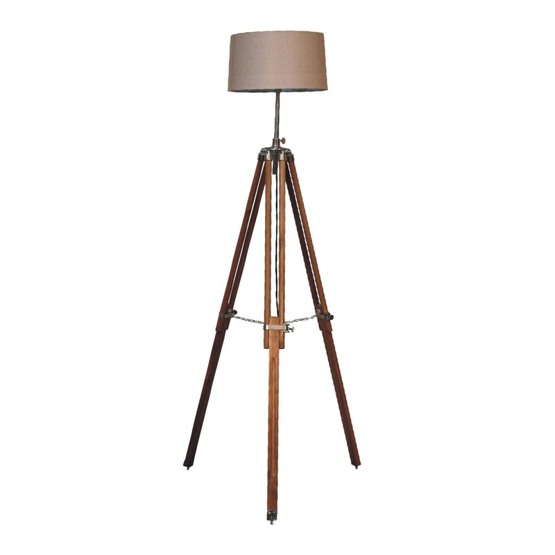 Chrome Plated and Wooden Teak Floor Lamp-TrendGoat