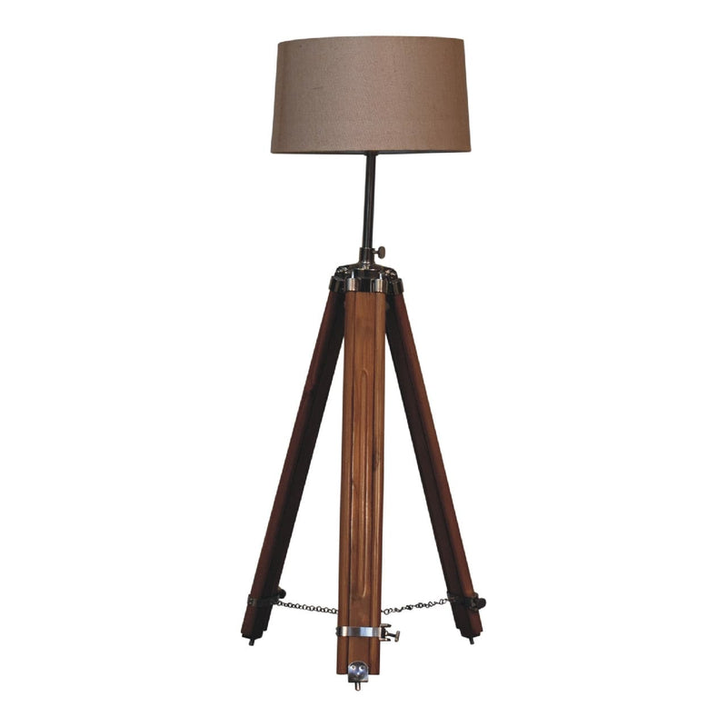 Chrome Plated and Wooden Teak Floor Lamp-TrendGoat