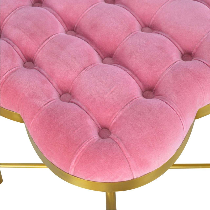 Clover Pink Velvet Footstool-TrendGoat