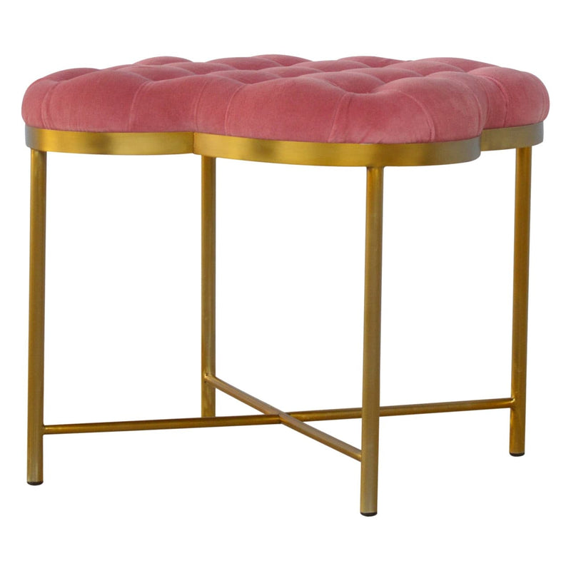 Clover Pink Velvet Footstool-TrendGoat