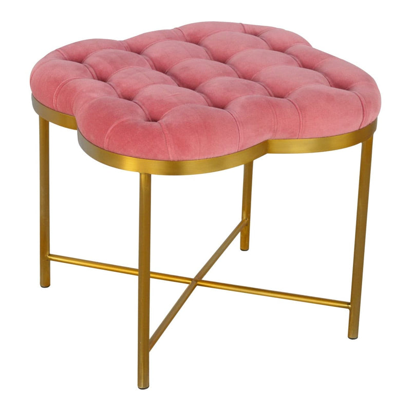 Clover Pink Velvet Footstool-TrendGoat