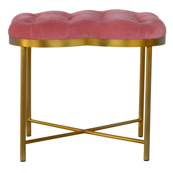 Clover Pink Velvet Footstool-TrendGoat