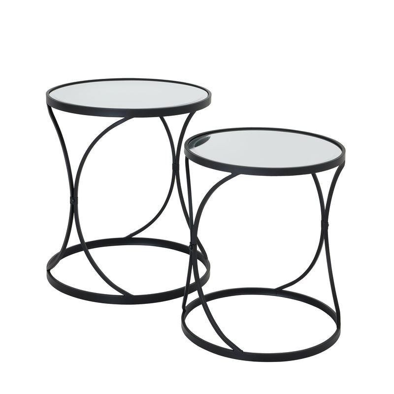 Concaved Set Of Two Black Mirrored Side Tables-TrendGoat