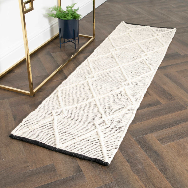 Cream & Black Diamond Pattern Runner Rug (60 x 230cm)-TrendGoat