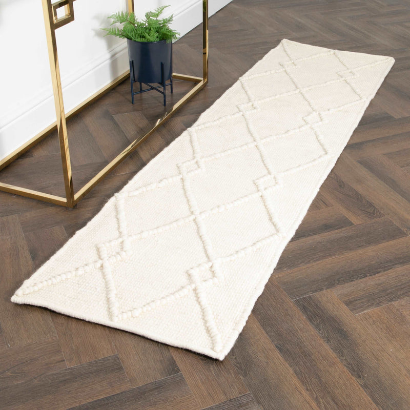 Cream Diamond Pattern Runner Rug (60 x 230cm)-TrendGoat