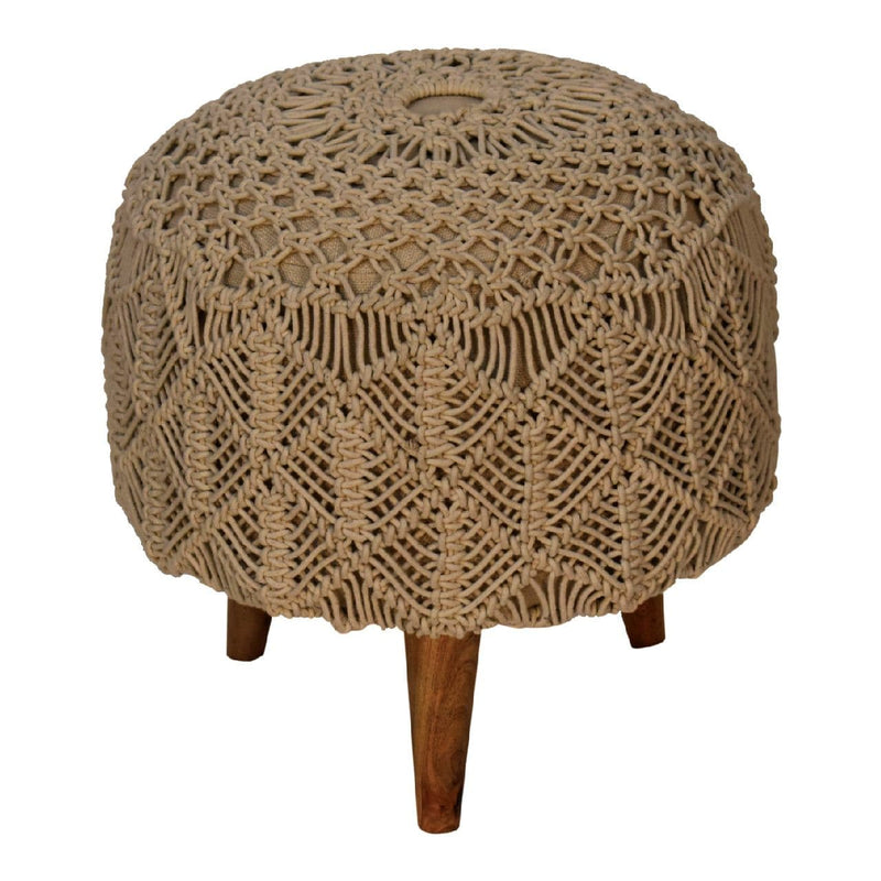 Crotchet Beige Footstool-TrendGoat