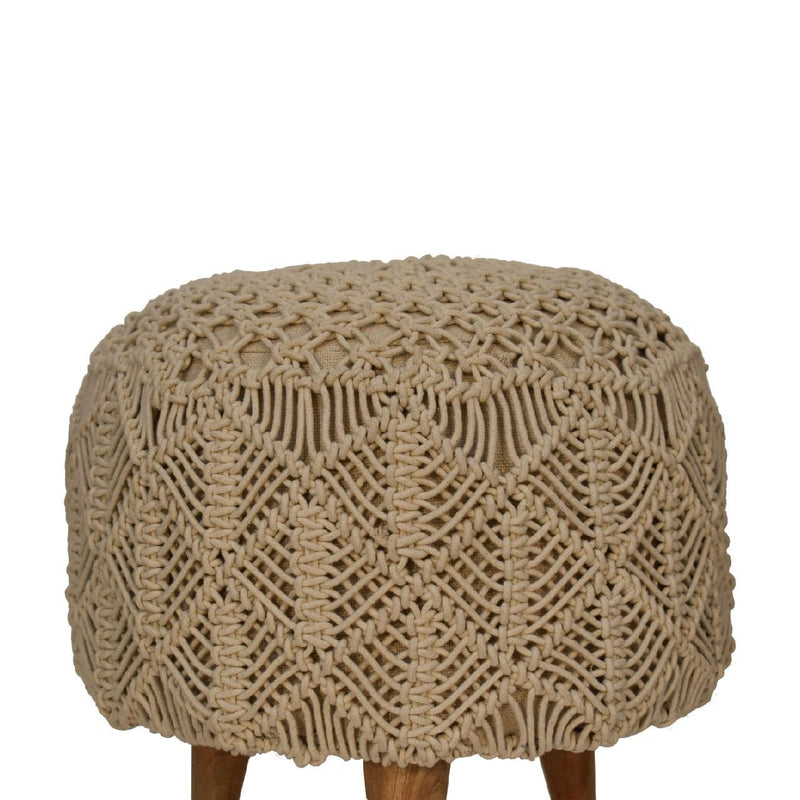 Crotchet Beige Footstool-TrendGoat