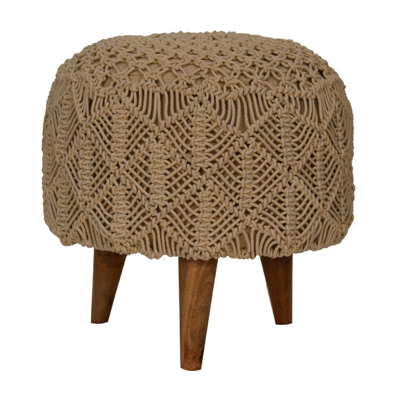 Crotchet Beige Footstool-TrendGoat